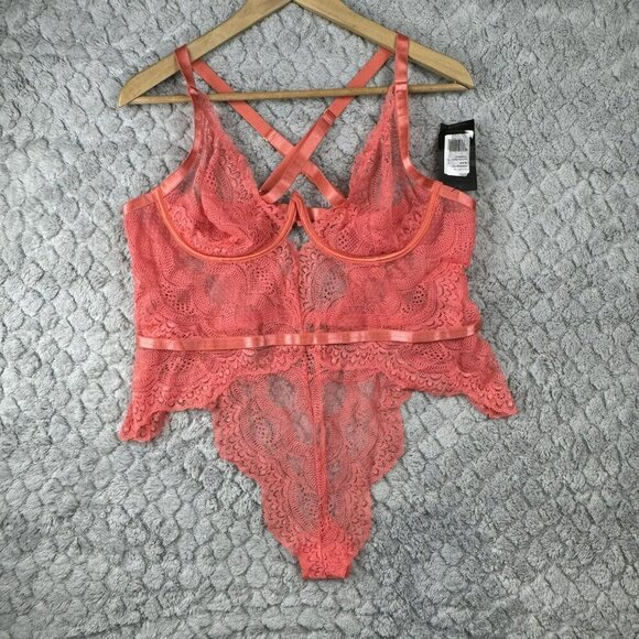 Oh La La Cheri Plus Size Coral Sexy Lace Bodysuit Lingerie 1X/2X Women - Picture 2 of 14